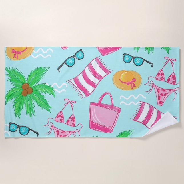 Toalha De Praia Preppy Beach Bikini Towel Palm Tree Beach Towel (Frente)