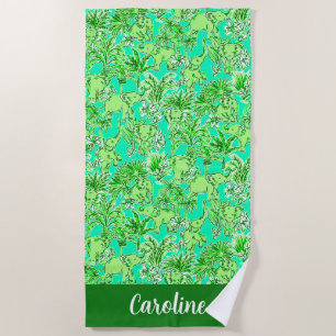 Toalha De Praia Preppy Palm Beach Green Elephants Personalizados
