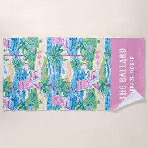 Toalha De Praia Preppy Pink Beach Cadeira Beach House