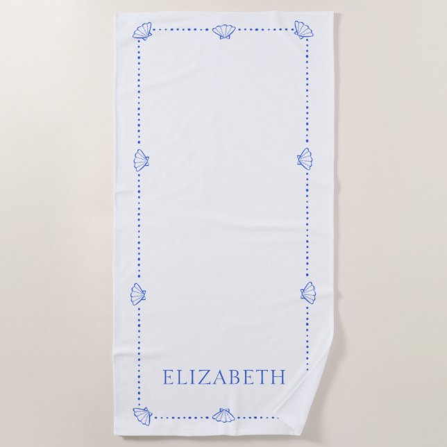 Toalha De Praia Preppy Seashell Personalizado Costeiro Moderno Leg (Frente)