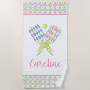 Toalha De Praia Preppy Watercolor Argyle Pickleball Paddles