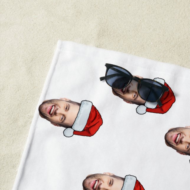 Toalha De Praia Presente de Natal de Santa Hat com Foto Personaliz (In Situ)