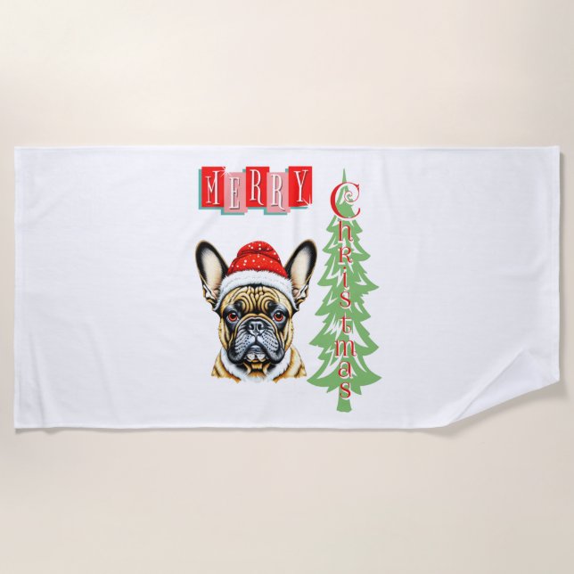 Toalha De Praia presente de Natal para Buldogue Francês (Frente)