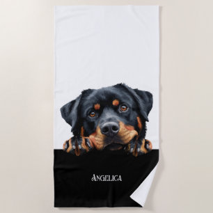 Toalha De Praia Presente engraçado para dono de rottweiler fofo e
