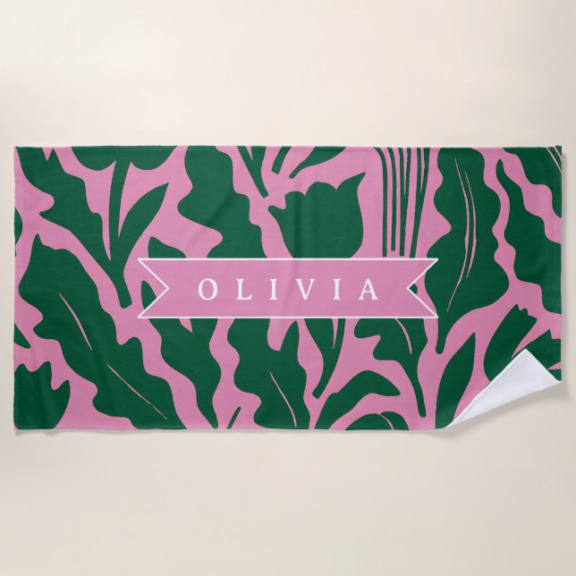 Toalha De Praia Presente Personalizado Nome Floral Botânico Rosa O (Frente)