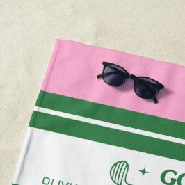 Toalha De Praia Presente retrô personalizado, cor-de-rosa e verde