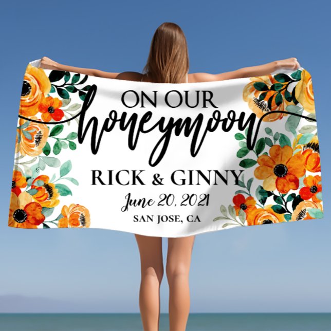 Toalha De Praia Presentes Personalizados Florais para Lua de Mel d (Chic Wedding Honeymoon Gifts Personalized Floral Beach Towel)