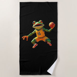 Toalha de praia preta Basketball Frog
