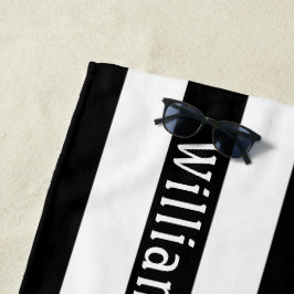Toalha De Praia Preto e Branco | Cabana Listras Personalizadas