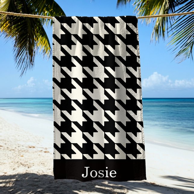 Toalha De Praia Preto e Branco Grande Houndstooth (Criador carregado)