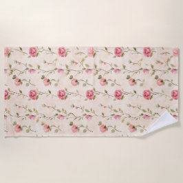 Toalha De Praia Pretty Pink Cream Roses Floral