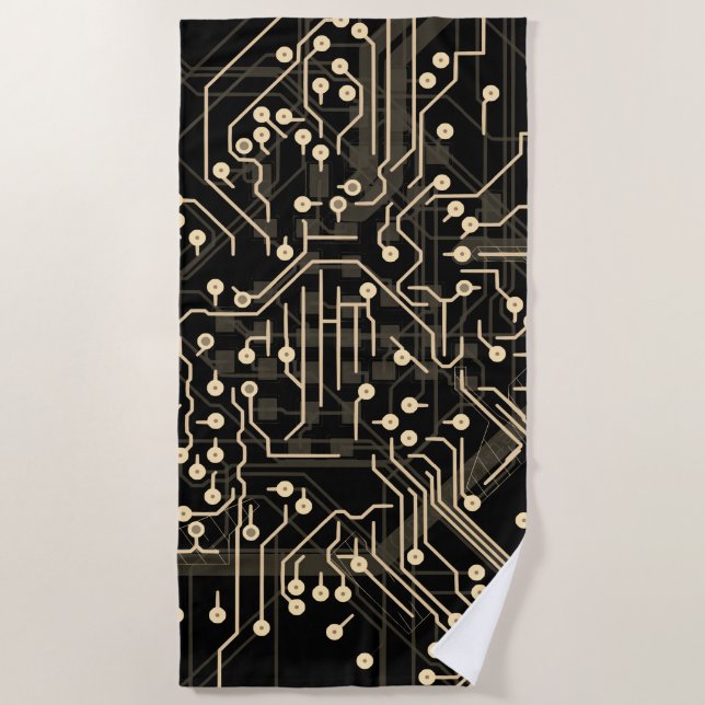 Toalha De Praia Processo de roteamento Abstrato Dourado preto Lega (Frente)