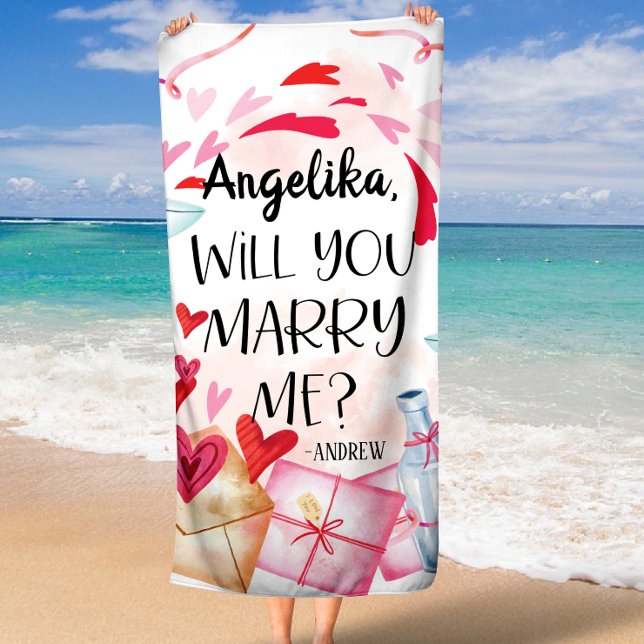 Toalha De Praia Proposta de casamento | Você Me Casado? Nome perso (Marriage Proposal | Will You Marry Me? Custom Name Beach Towel)