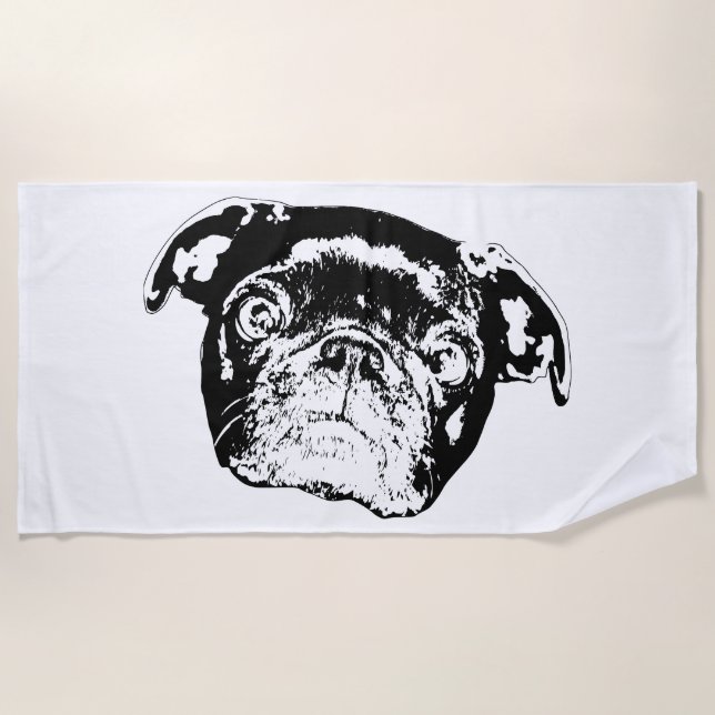 Toalha De Praia Pug de Piscina Nítido (Frente)