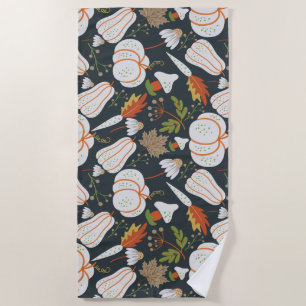 Toalha De Praia Pumpkin sem costura padrão floral preto e branco