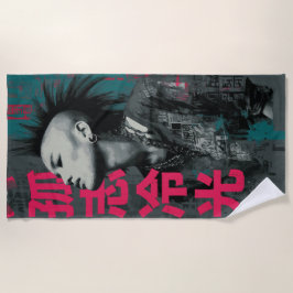 Toalha De Praia Punk Portrait with Kanji 孤志冷光 – Urban Street Art S
