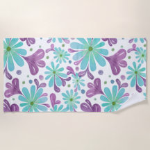 Purple e Aqua Floral Beach Towel