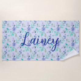 Toalha De Praia Purple Floral Watercolor Beach Towel