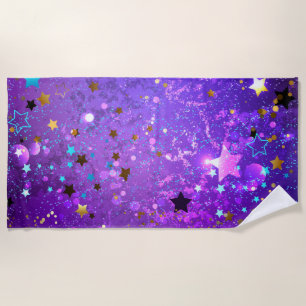 Toalha De Praia Purple foil background with Stars
