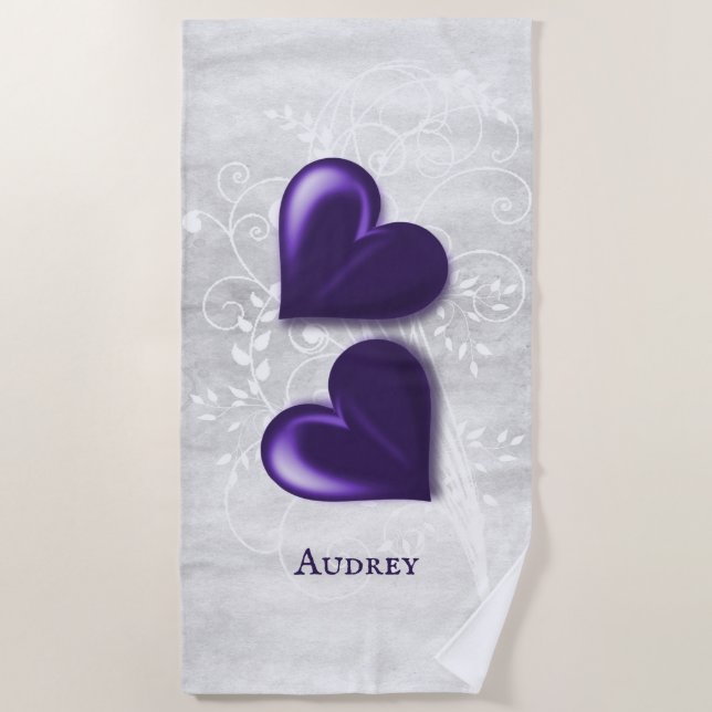 Toalha De Praia Purple Hearts Personalised Beach Towel (Frente)