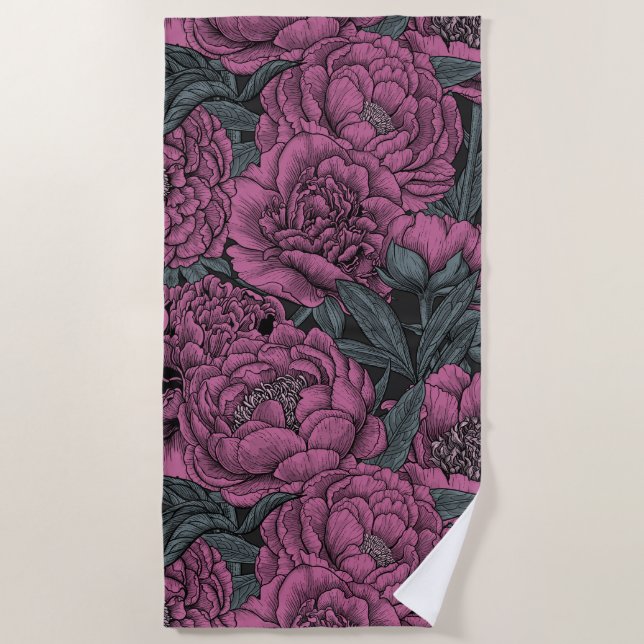 Toalha De Praia Purple peony flowers (Frente)