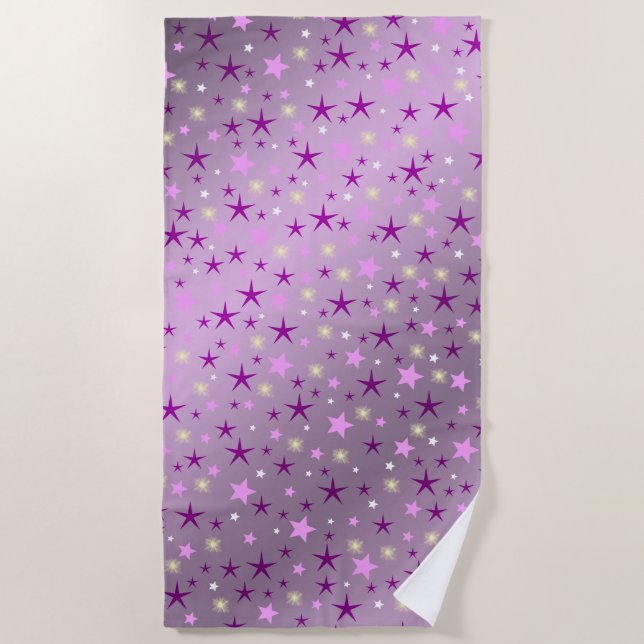 Toalha De Praia púrpura, rindo, feliz, estrelas, arco-íris, cores, (Frente)