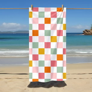 Toalha De Praia Quadro de verificação de multicores do Boho