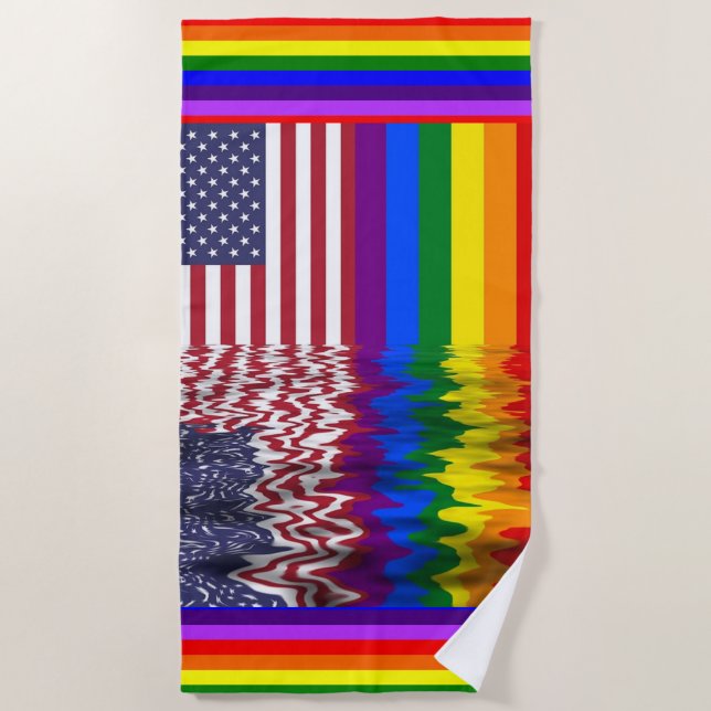 Toalha De Praia Rainbow American Flag LGBT Support Beach Towers (Frente)
