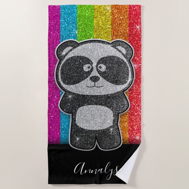 Toalha De Praia Rainbow Glitter Panda Orgulho gay Flag Sparkles (Frente)
