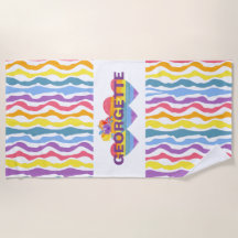 Rainbow Heart Beach Towel Personalizado