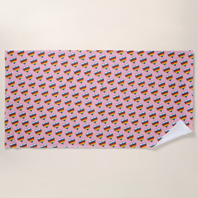 Toalha De Praia Rainbow Heart Pattern Beach Towel (Frente)