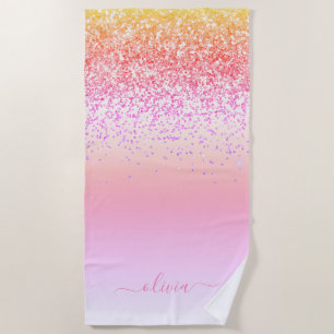 Toalha De Praia Rainbow Pastel Girly Glitter Metal Monograma Nome