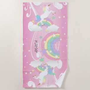 Toalha De Praia Rainbow Pink Unicorn