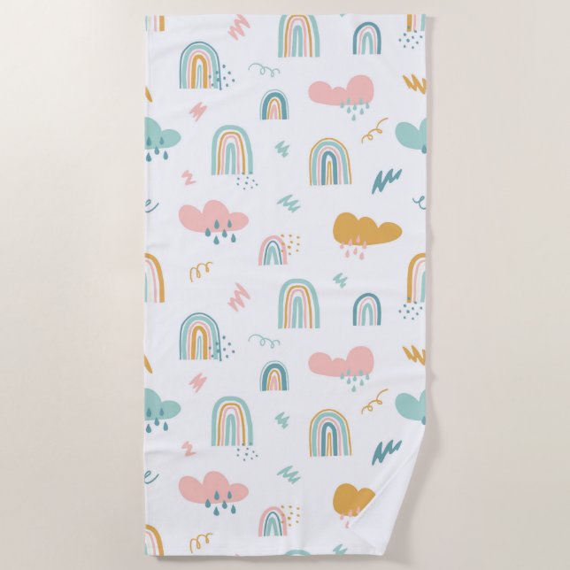 Toalha De Praia Rainbow & Rain Cloud Patterno (Frente)