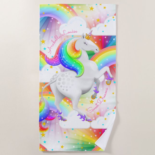 Toalha De Praia Rainbow Unicorn Princess Uplifting Personalizado (Frente)