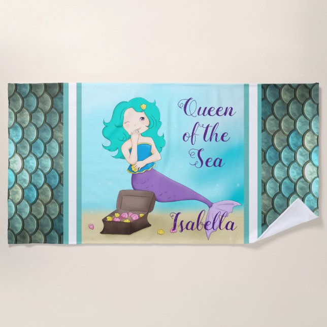 Toalha De Praia Rainha da Sereia do Mar (Frente)