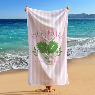 Toalha De Praia Rainha do Pickleball Nome Personalizado Monograma