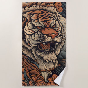 Toalha De Praia Raios com Tatuagem de Tigre de Cor Estonteante