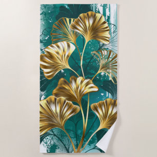 Toalha De Praia Ramificação com Ouro deixa Ginko Biloba