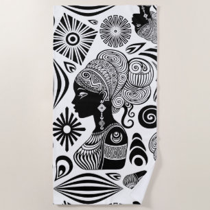 Toalha De Praia Rapariga africana Retrato Tribal Tatuagem