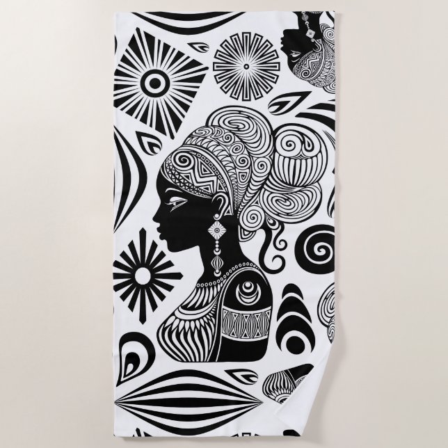 Toalha De Praia Rapariga africana Retrato Tribal Tatuagem (Frente)