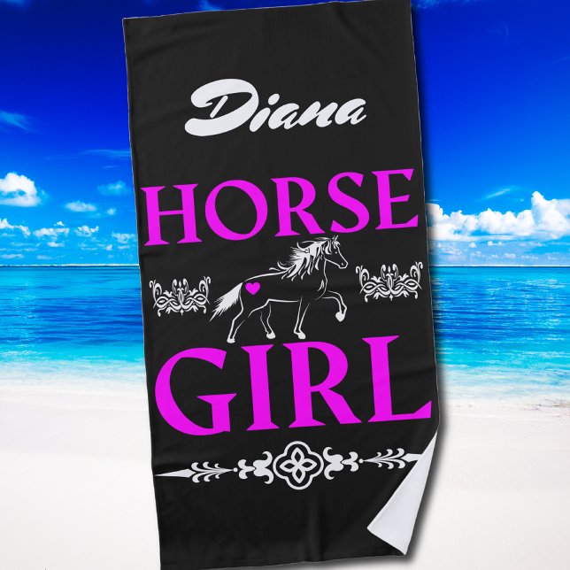 Toalha De Praia Rapariga de Cavalo com Nome (Horse Girl with Name Beach Towel)