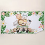 Toalha De Praia Rapariga Personalizada Safari Kids Beach Towel<br><div class="desc">Rapariga Personalizada Selva Safari Kids Beach Towel. Projetado com Animais da Selva em Safari e uma fronteira de férias tropical. Design do Partido Cava.</div>