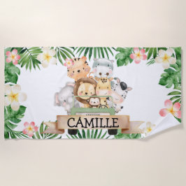 Toalha De Praia Rapariga Personalizada Safari Kids Beach Towel
