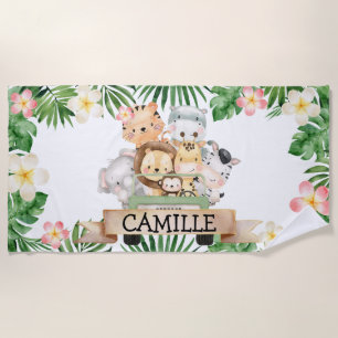 Toalha De Praia Rapariga Personalizada Safari Kids Beach Towel