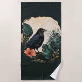 Toalha De Praia Raven in the Emerald Garden