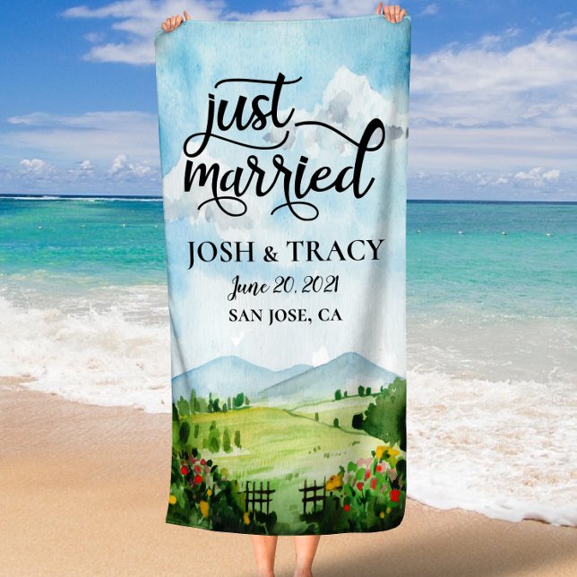 Toalha De Praia Recem casados, Sr. e Sra. Newlywing, lua de mel (Just Married, Mr and Mrs, Newlywed, Honeymoon Beach Towel)