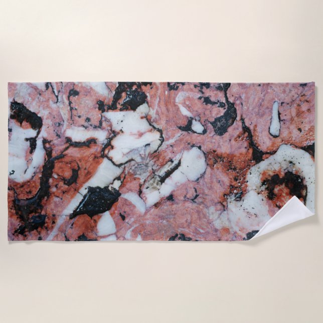 Toalha De Praia Red and Black Brecciated Marble Stone Texture with (Frente)