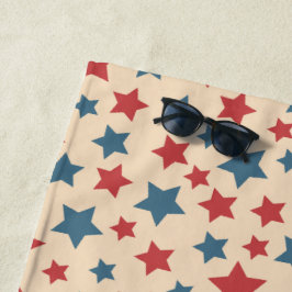 Toalha De Praia Red and Blue Stars, 4th of July, Beige Background
