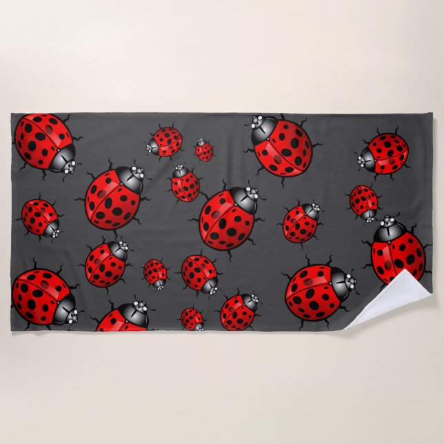 Toalha De Praia Red Black Ladybugs Beach Towel (Frente)